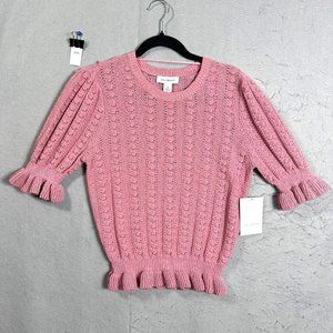 Calligraphie Womens Pink Knit Sweetheart  3/4 Sleeve Sweater Size M